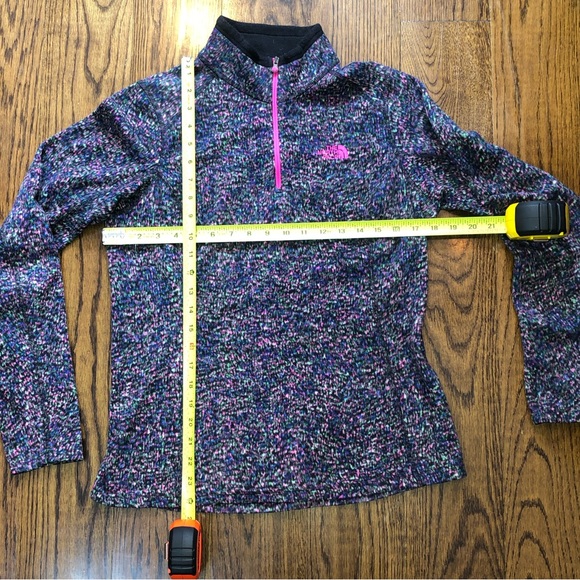 THE NORTH FACE Quarter Zip Mock Neck Purple Pink Splattered Fleece Pullover Sz M - Picture 5 of 5